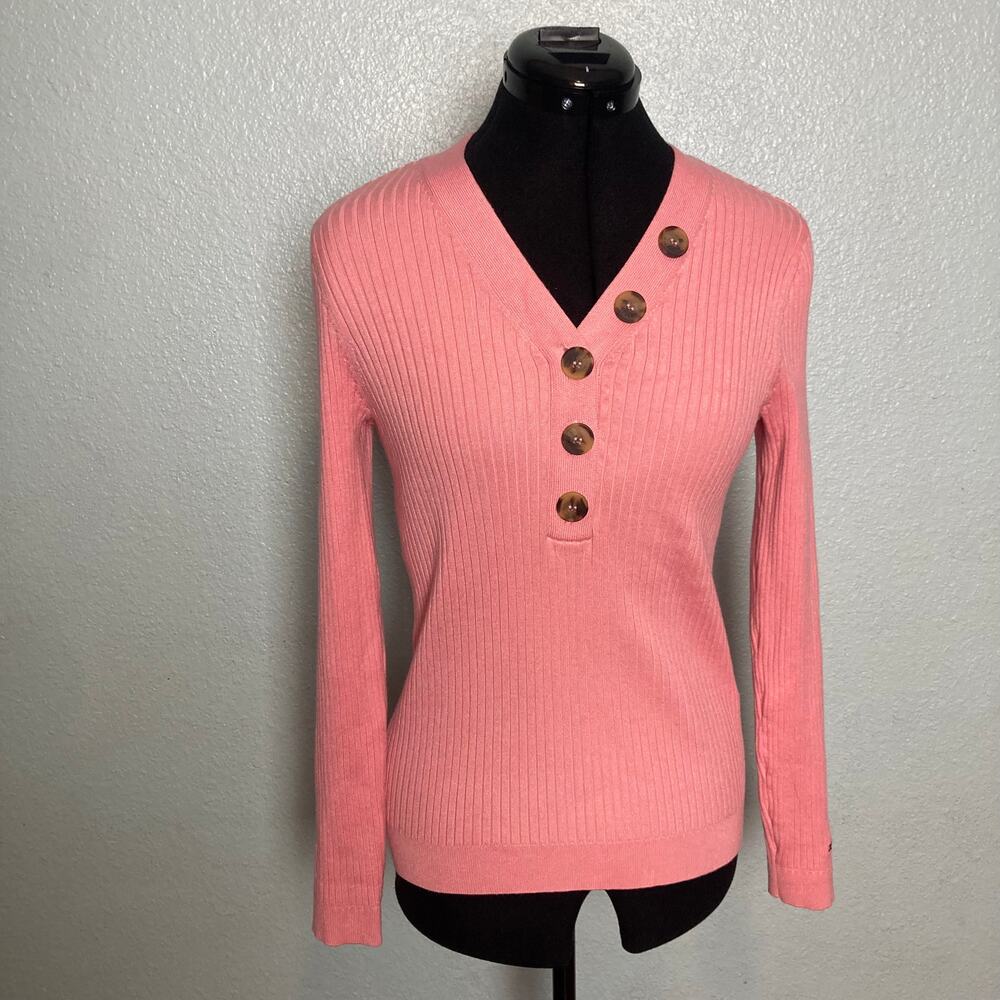 S Tommy Hilfiger Pink Button Sweater Work Blouse Long Sleeve Top Shirt